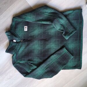 The North Face Gordon Lyons Green Plaid Heavyweight Fleece 1/2 Zip